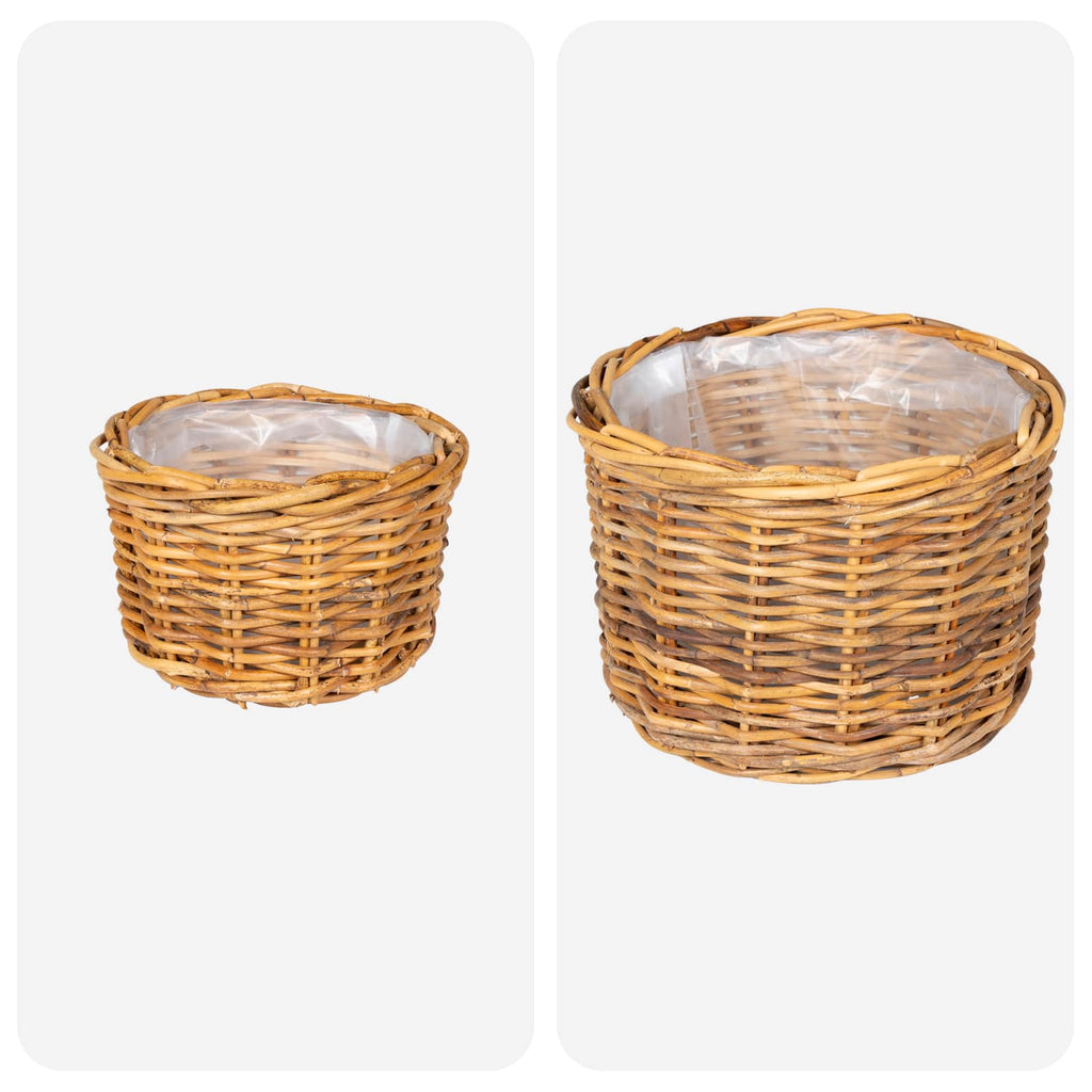 vidaXL Kosz na rośliny 2 szt. Naturalny Brąz Rattan Kubu