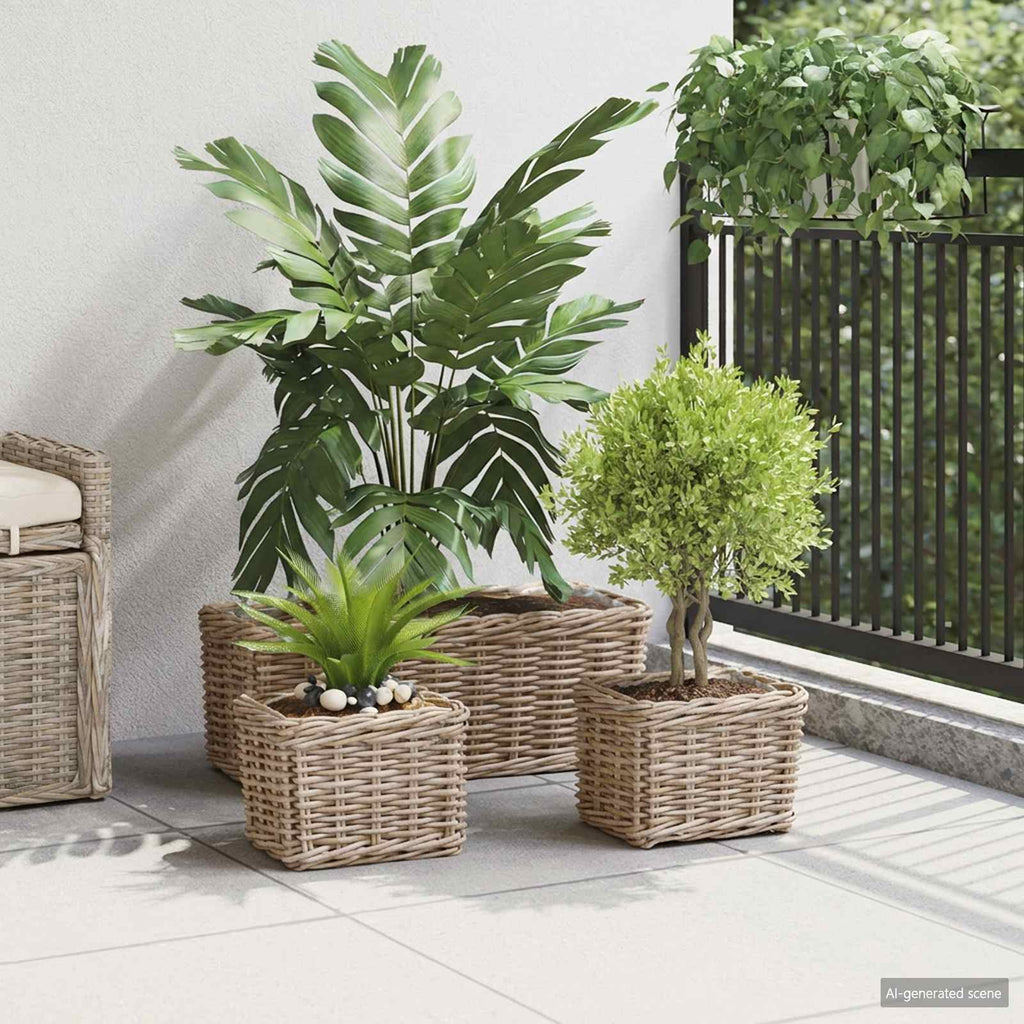 vidaXL Kosz na rośliny 3 szt. Naturalna szarość Rattan Kubu