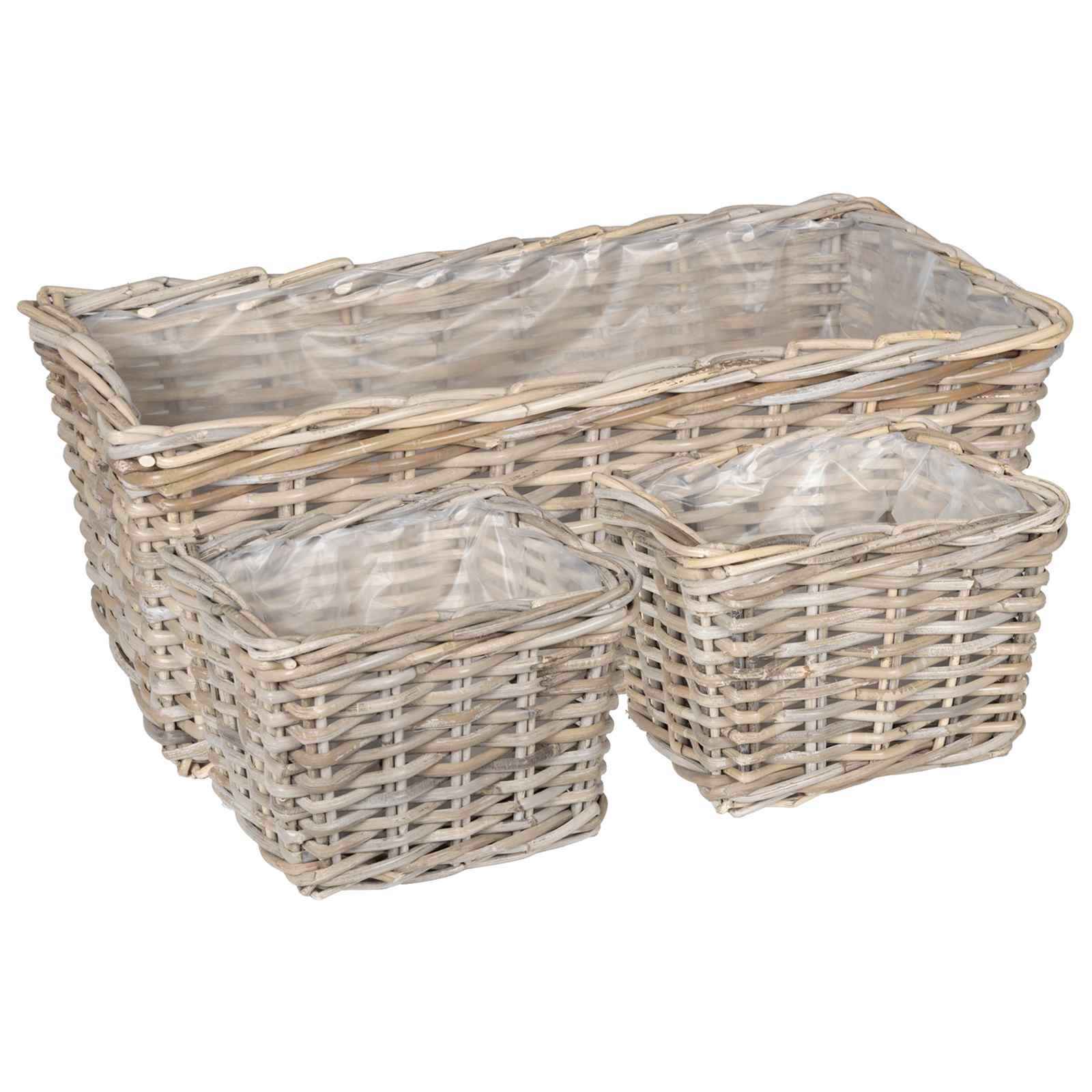 vidaXL Kosz na rośliny 3 szt. Naturalna szarość Rattan Kubu
