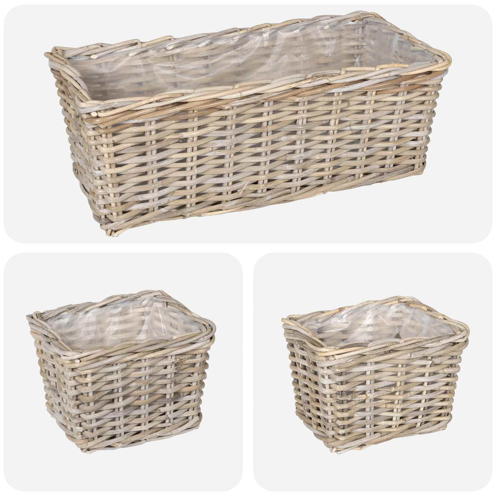 vidaXL Kosz na rośliny 3 szt. Naturalna szarość Rattan Kubu