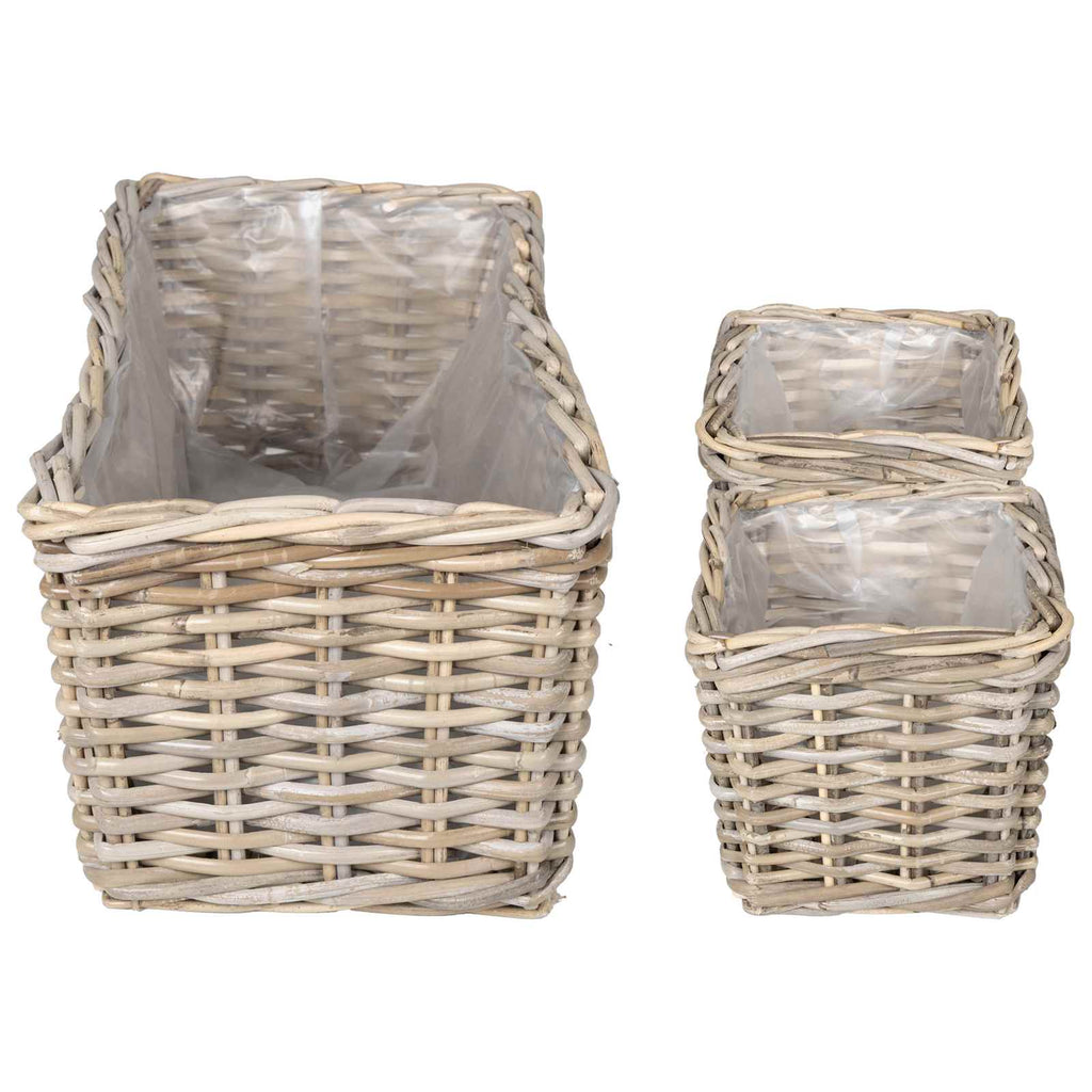 vidaXL Kosz na rośliny 3 szt. Naturalna szarość Rattan Kubu