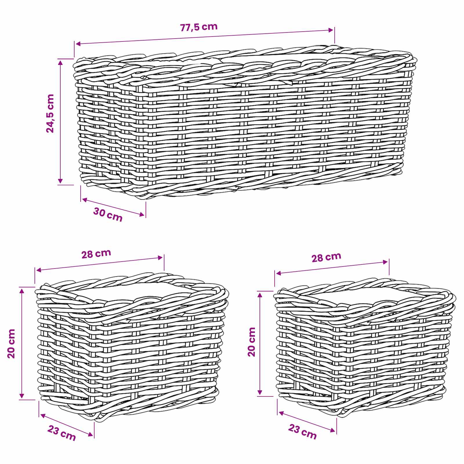 vidaXL Kosz na rośliny 3 szt. Naturalna szarość Rattan Kubu