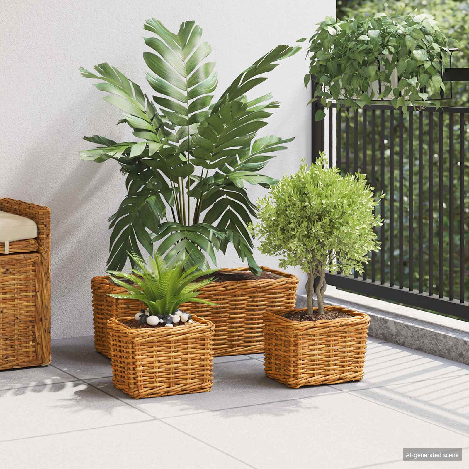 vidaXL Kosz na rośliny 3 szt. Naturalny Brąz Rattan Kubu