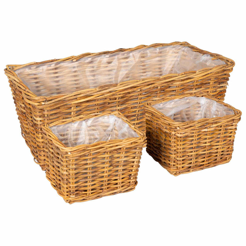 vidaXL Kosz na rośliny 3 szt. Naturalny Brąz Rattan Kubu