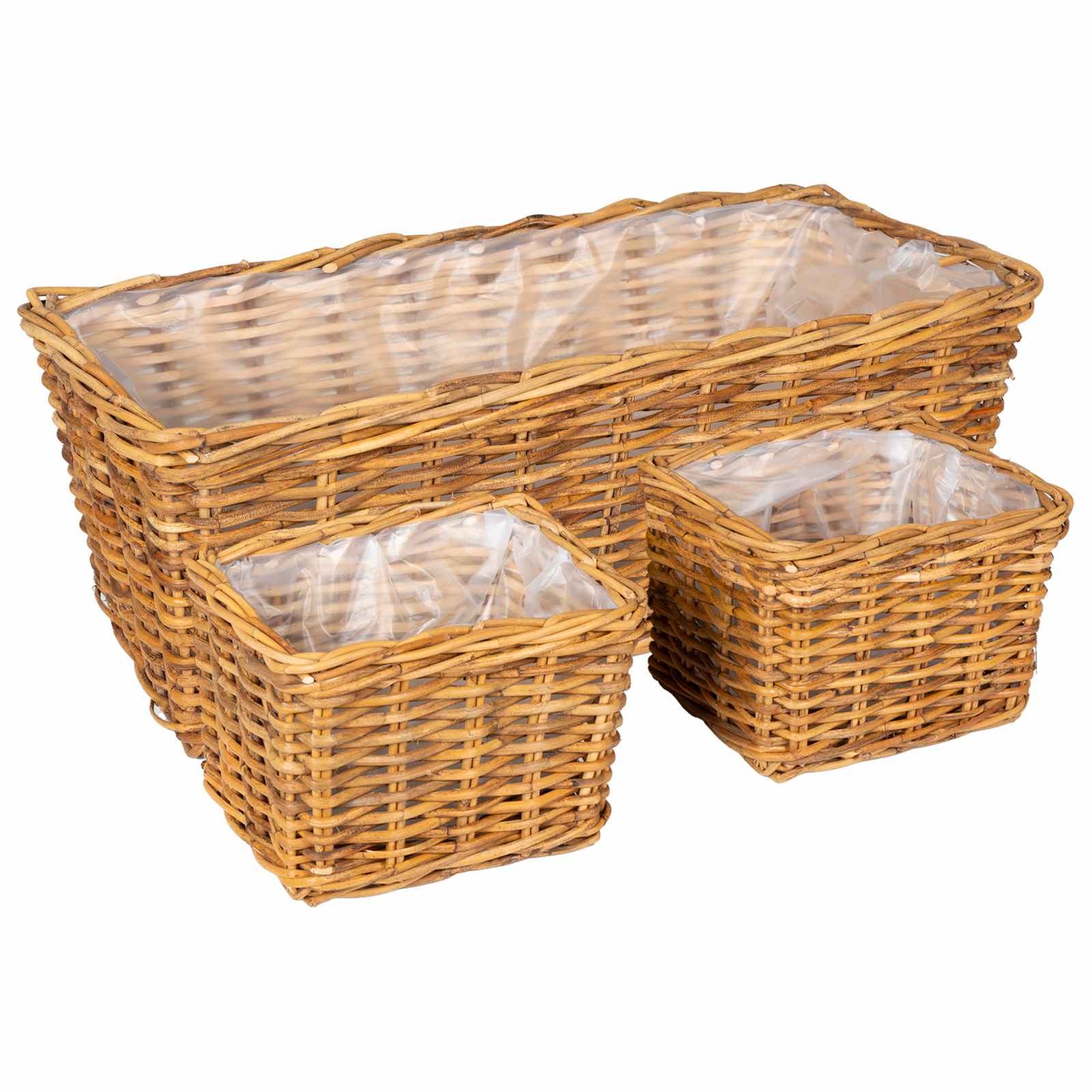 vidaXL Kosz na rośliny 3 szt. Naturalny Brąz Rattan Kubu