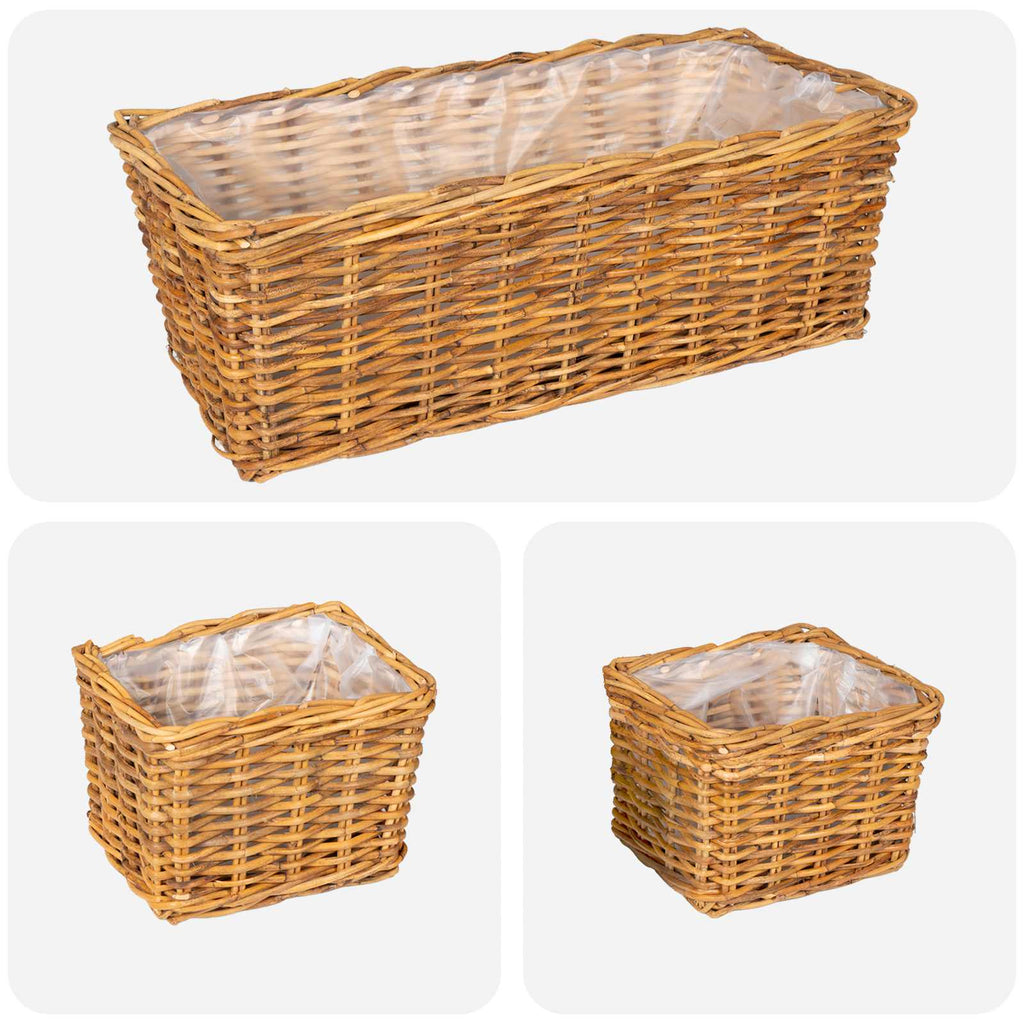 vidaXL Kosz na rośliny 3 szt. Naturalny Brąz Rattan Kubu