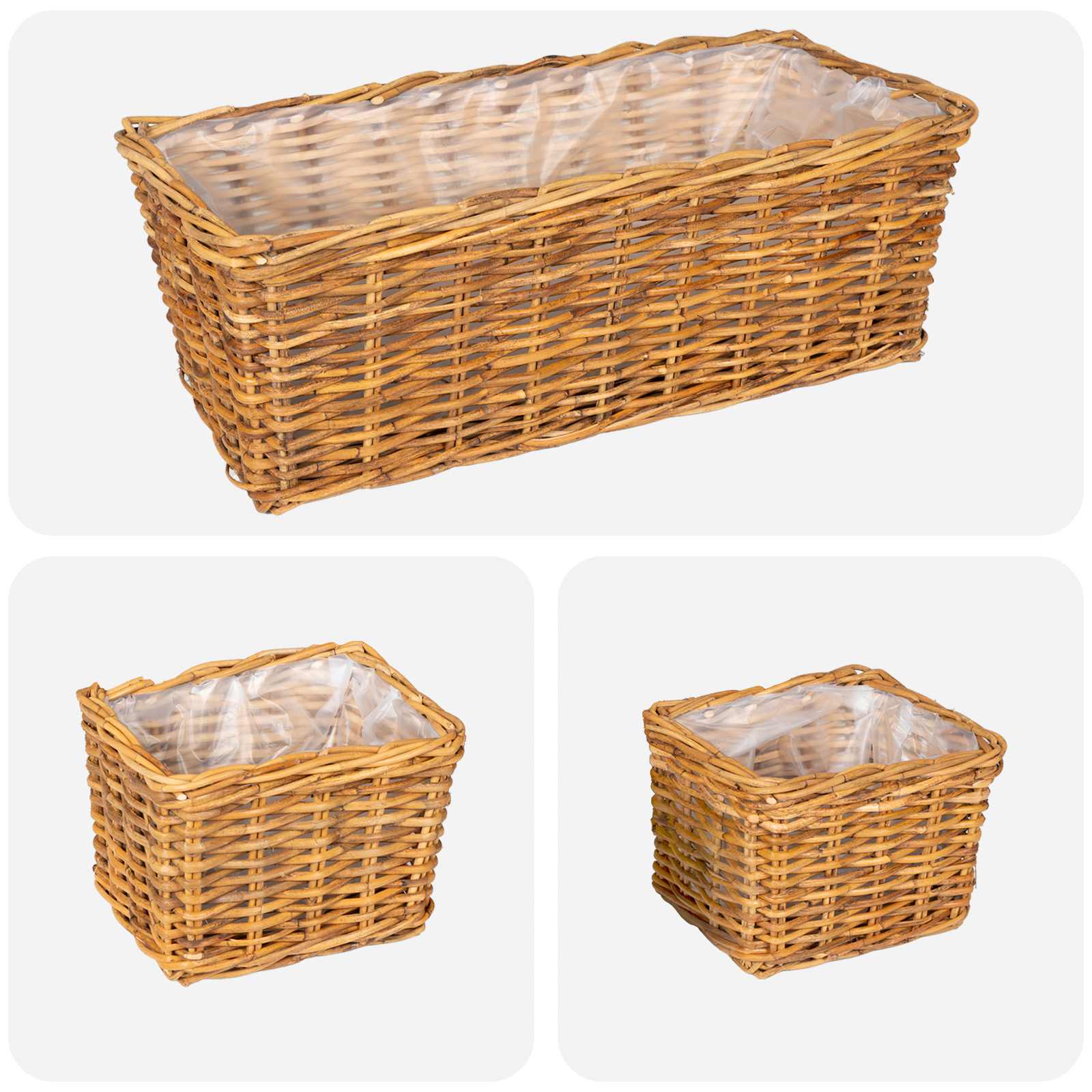 vidaXL Kosz na rośliny 3 szt. Naturalny Brąz Rattan Kubu