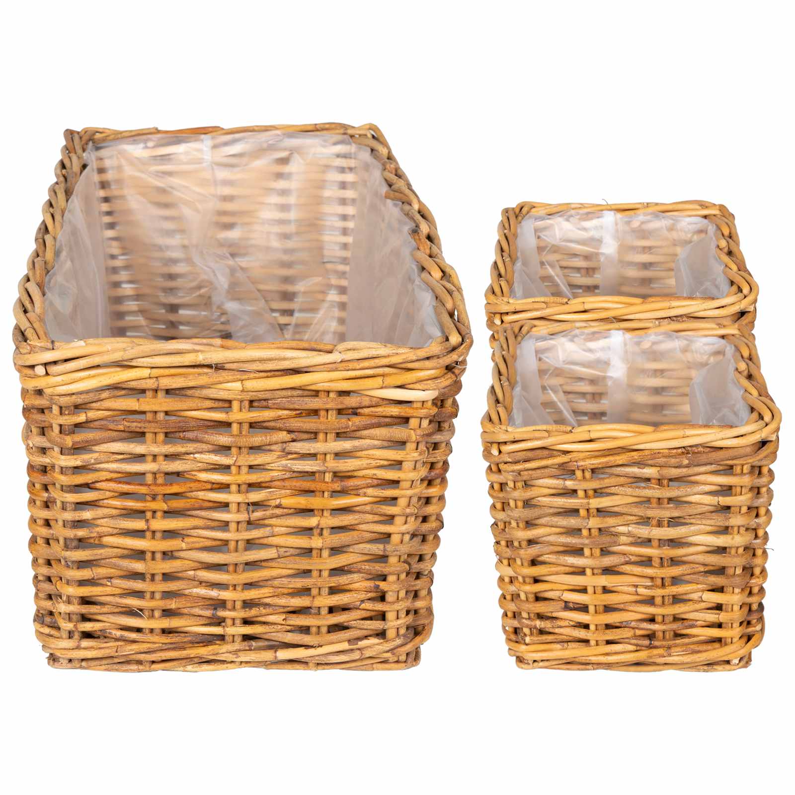 vidaXL Kosz na rośliny 3 szt. Naturalny Brąz Rattan Kubu