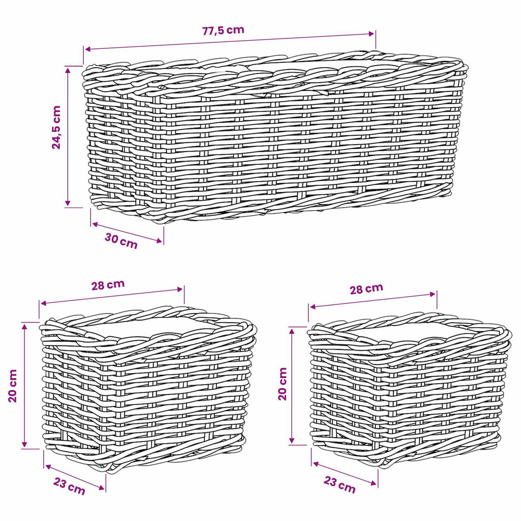 vidaXL Kosz na rośliny 3 szt. Naturalny Brąz Rattan Kubu