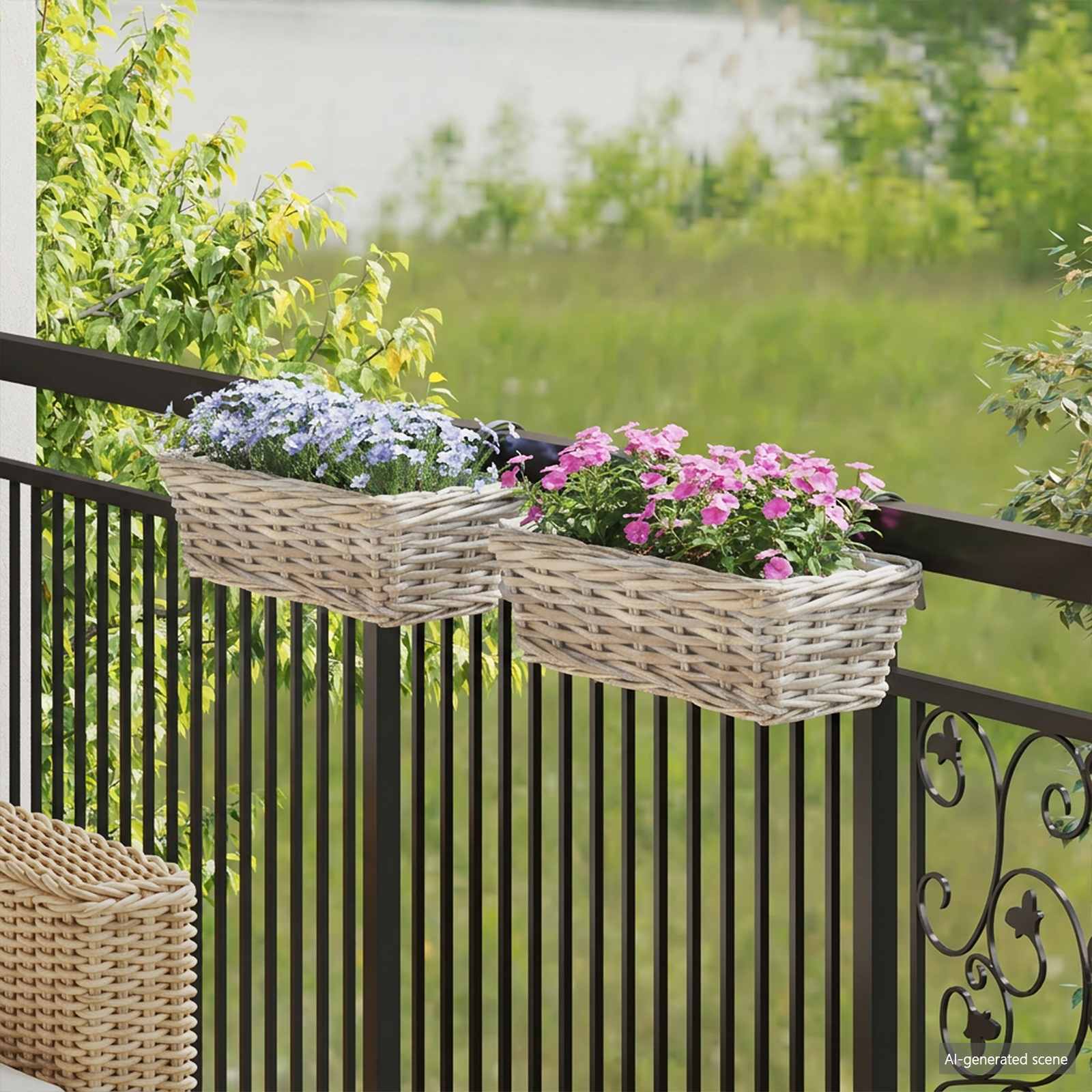vidaXL Hanging Planter Kosz 2 szt. Naturalna szarość 48 x 22 x 15 cm