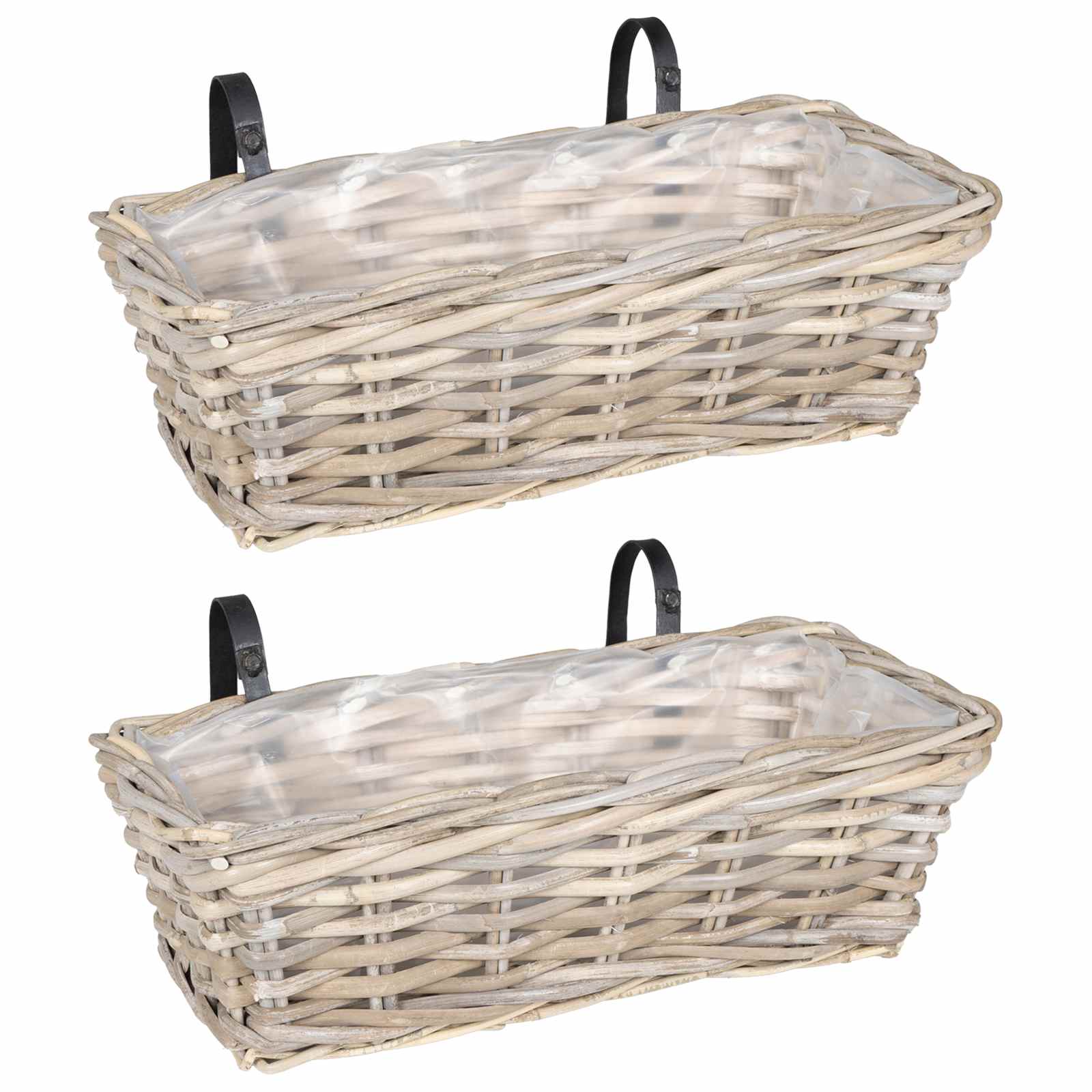 vidaXL Hanging Planter Kosz 2 szt. Naturalna szarość 48 x 22 x 15 cm