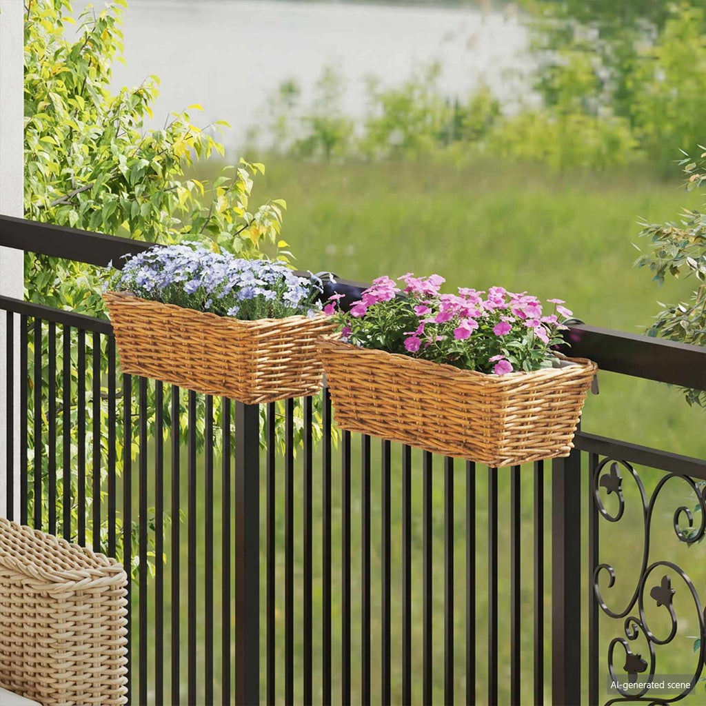 vidaXL Hanging Planter Kosz GENDT 2 szt. Naturalny Brąz Rattan Kubu