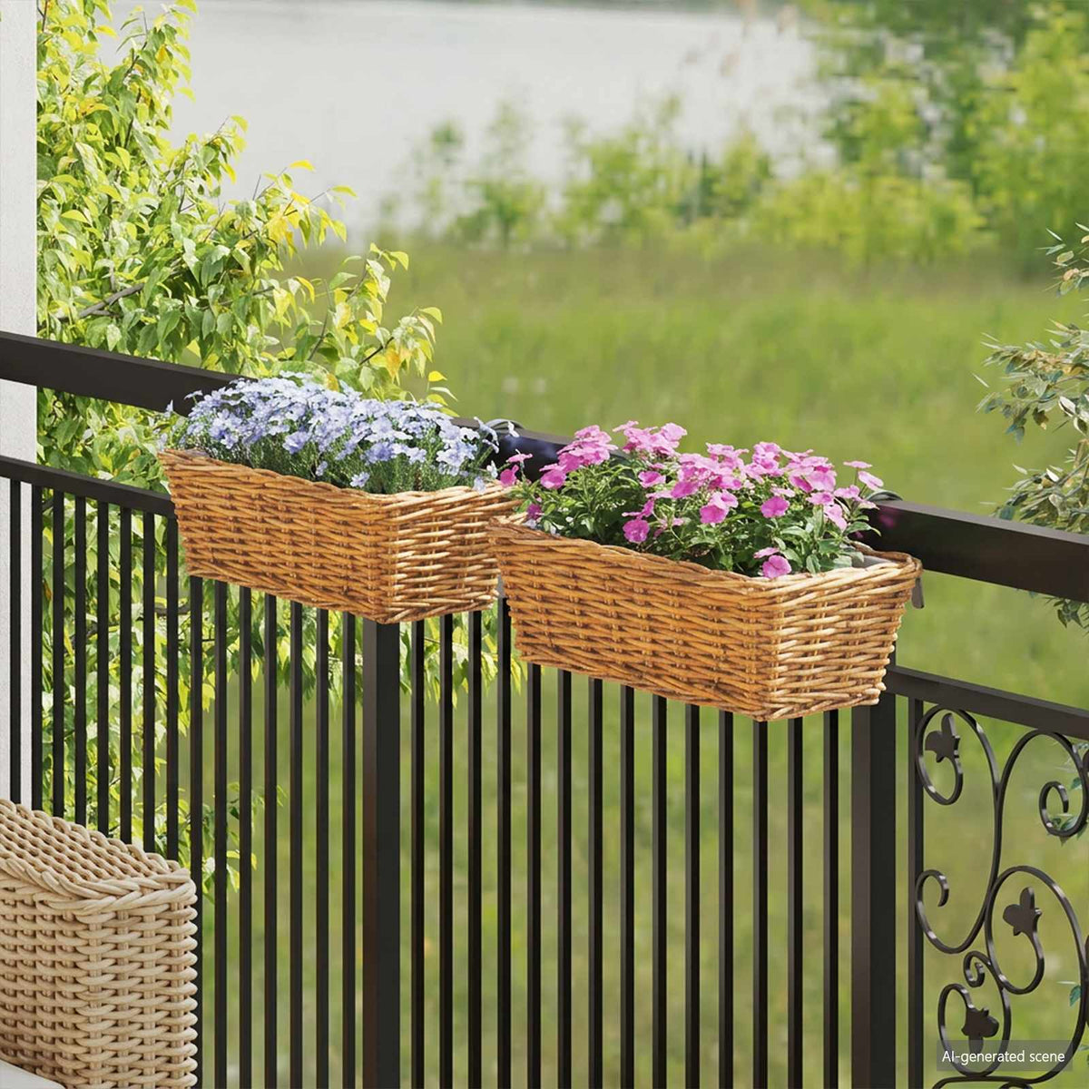vidaXL Hanging Planter Kosz GENDT 2 szt. Naturalny Brąz Rattan Kubu