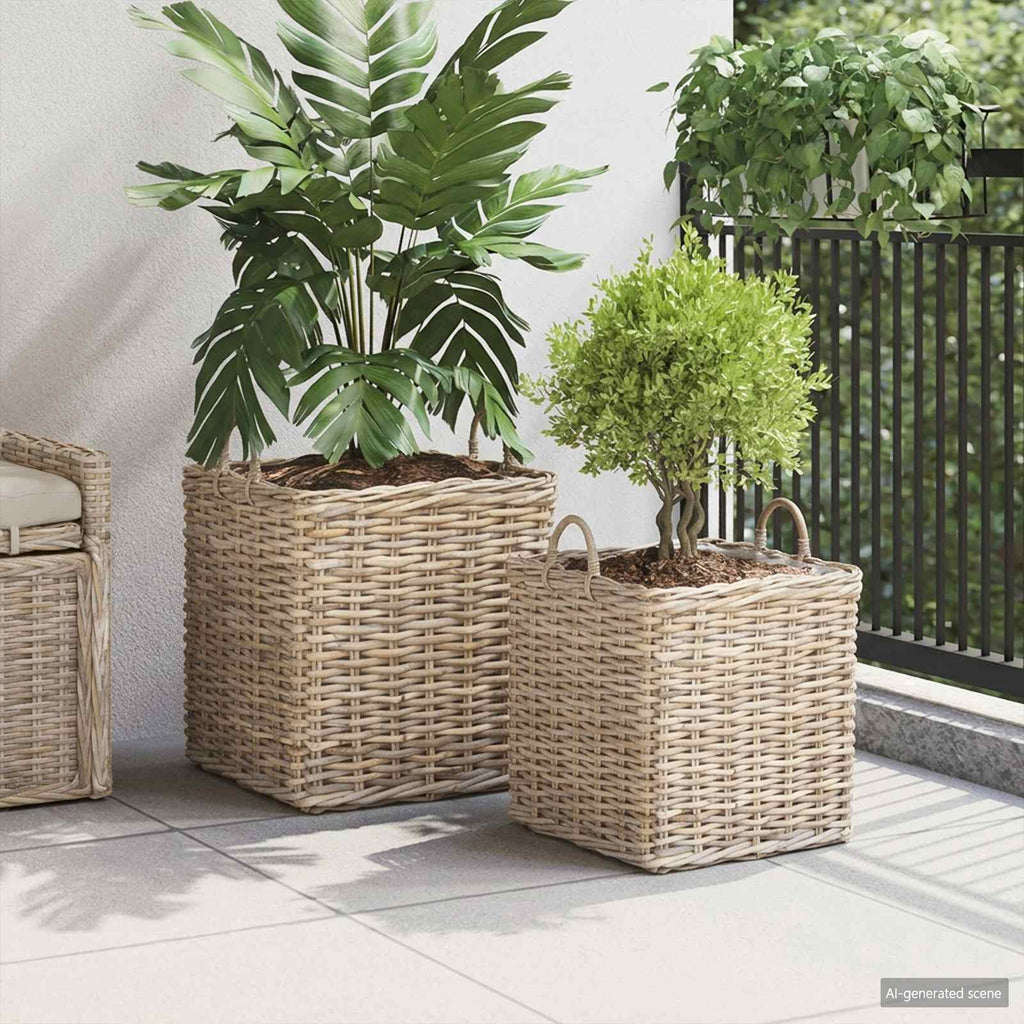 vidaXL Kosz na rośliny 2 szt. Naturalna szarość Rattan Kubu