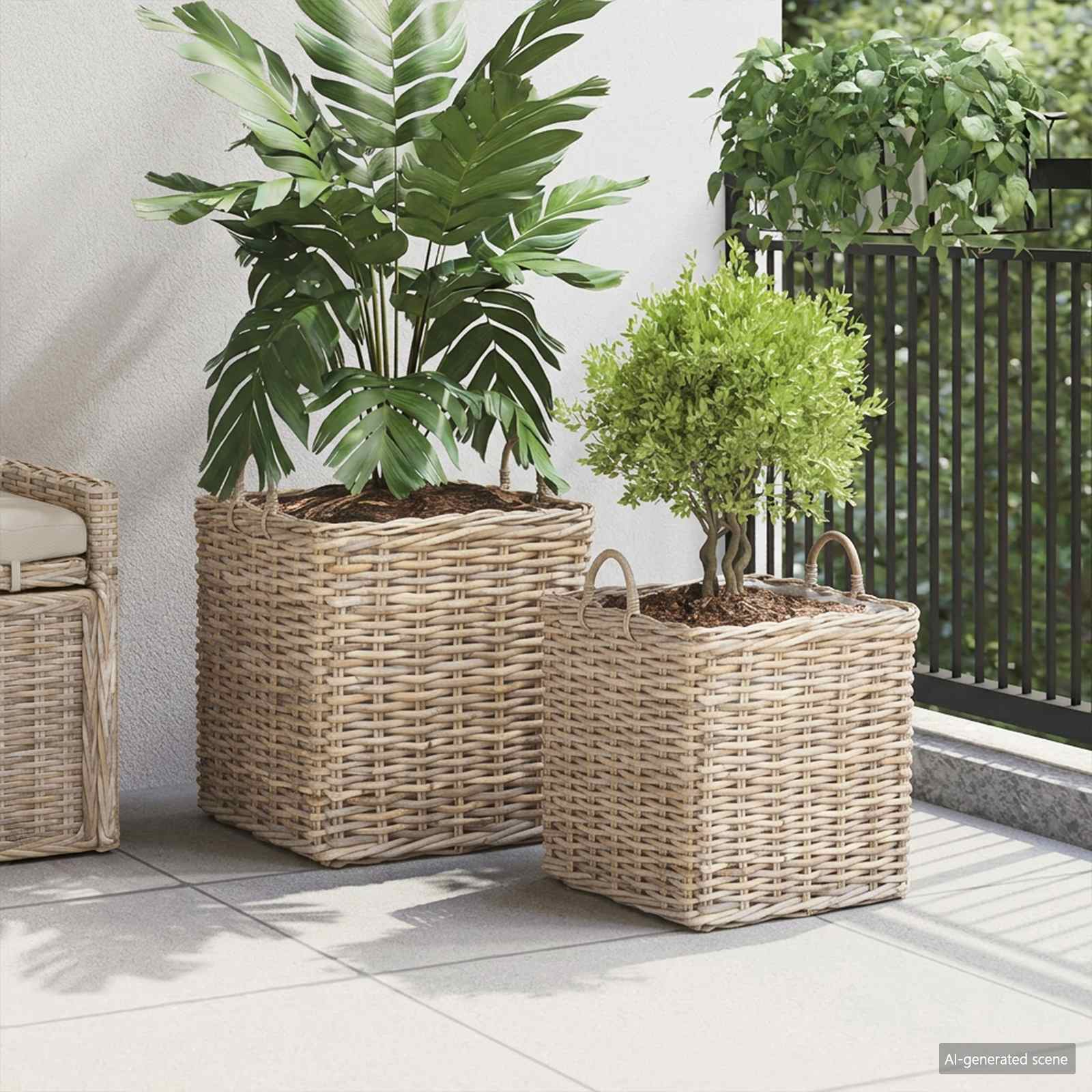 vidaXL Kosz na rośliny 2 szt. Naturalna szarość Rattan Kubu