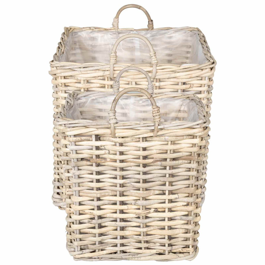 vidaXL Kosz na rośliny 2 szt. Naturalna szarość Rattan Kubu