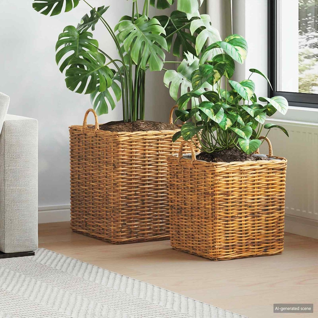 vidaXL Kosz na rośliny GENDT 2 szt. Naturalny Brąz Rattan Kubu