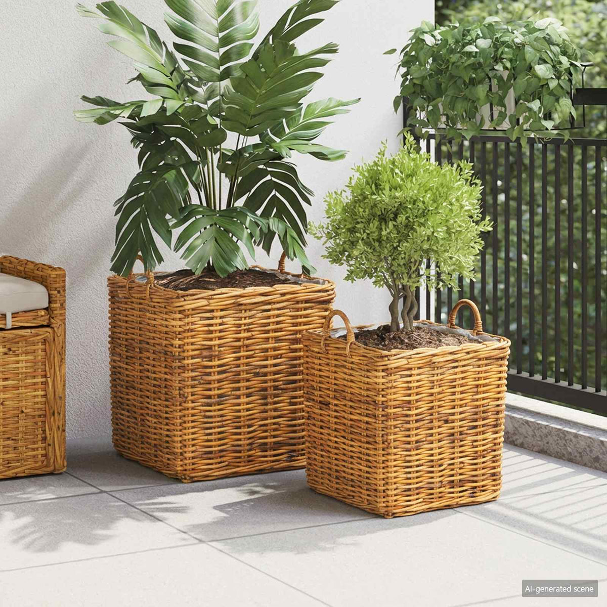 vidaXL Kosz na rośliny GENDT 2 szt. Naturalny Brąz Rattan Kubu