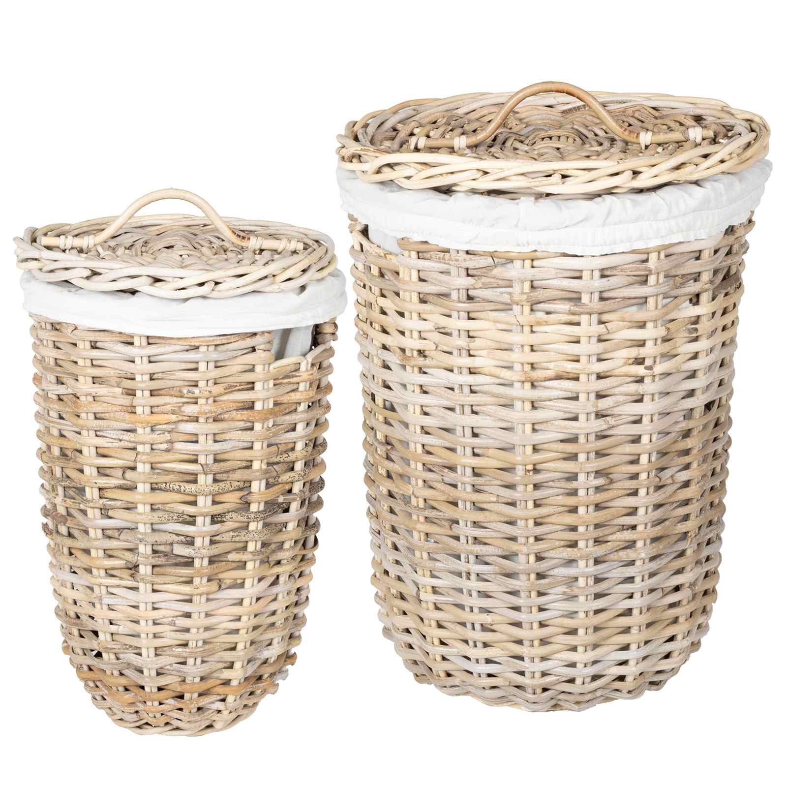 vidaXL Kosz na pranie z pokrywą 2 pcs Naturalna szarość Rattan Kubu