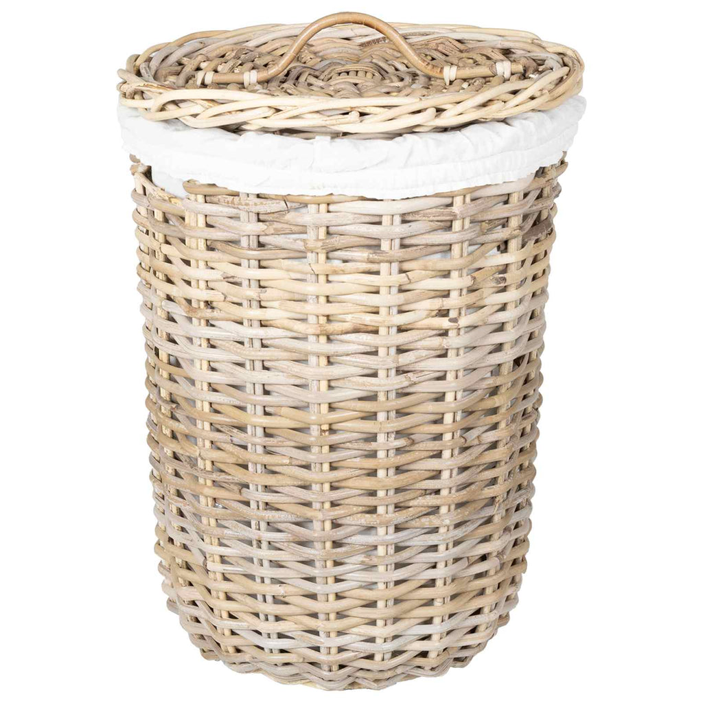 vidaXL Kosz na pranie z pokrywą 2 pcs Naturalna szarość Rattan Kubu