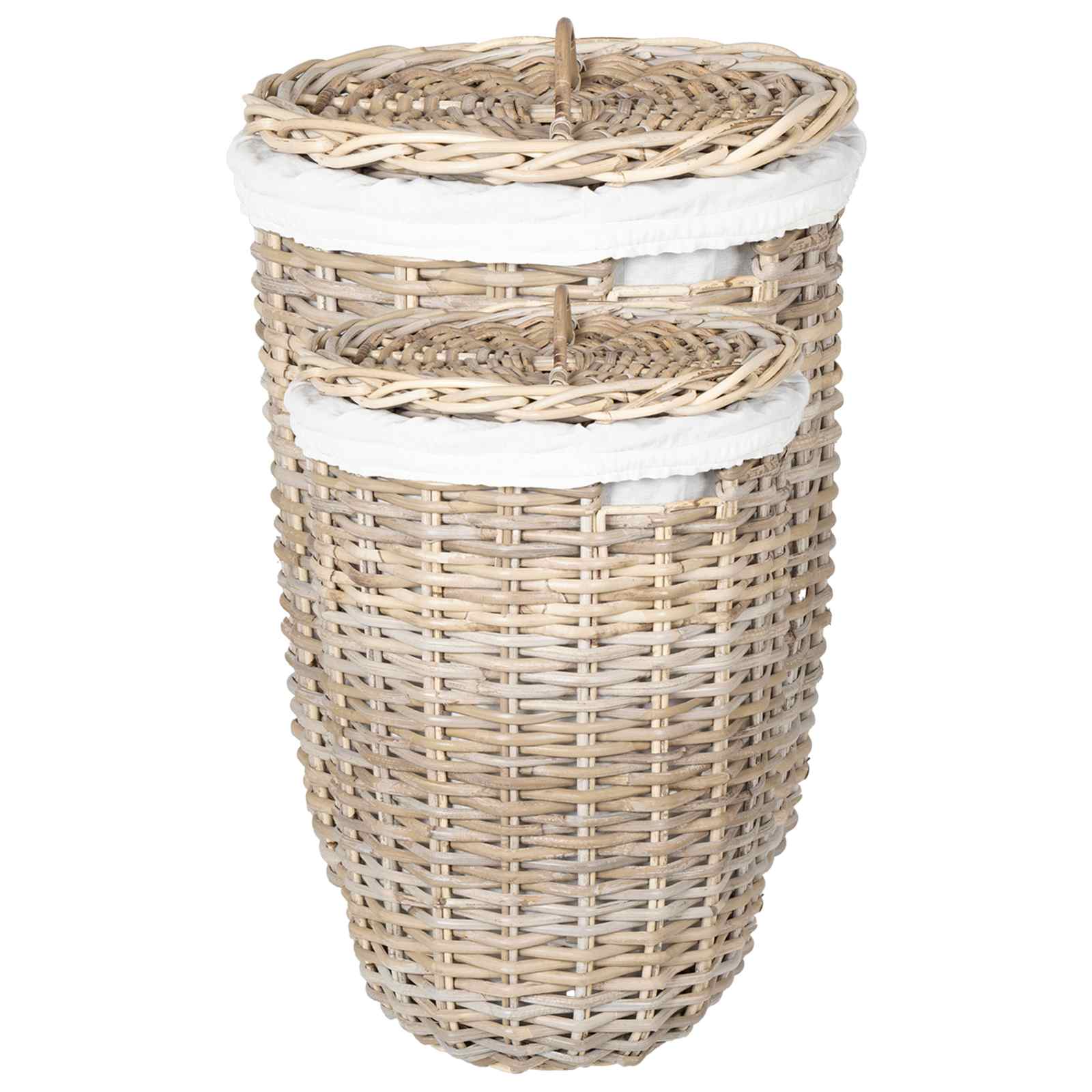 vidaXL Kosz na pranie z pokrywą 2 pcs Naturalna szarość Rattan Kubu