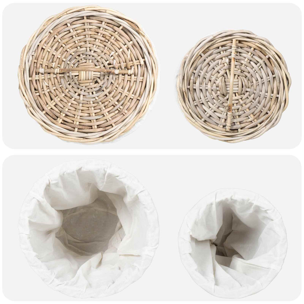 vidaXL Kosz na pranie z pokrywą 2 pcs Naturalna szarość Rattan Kubu