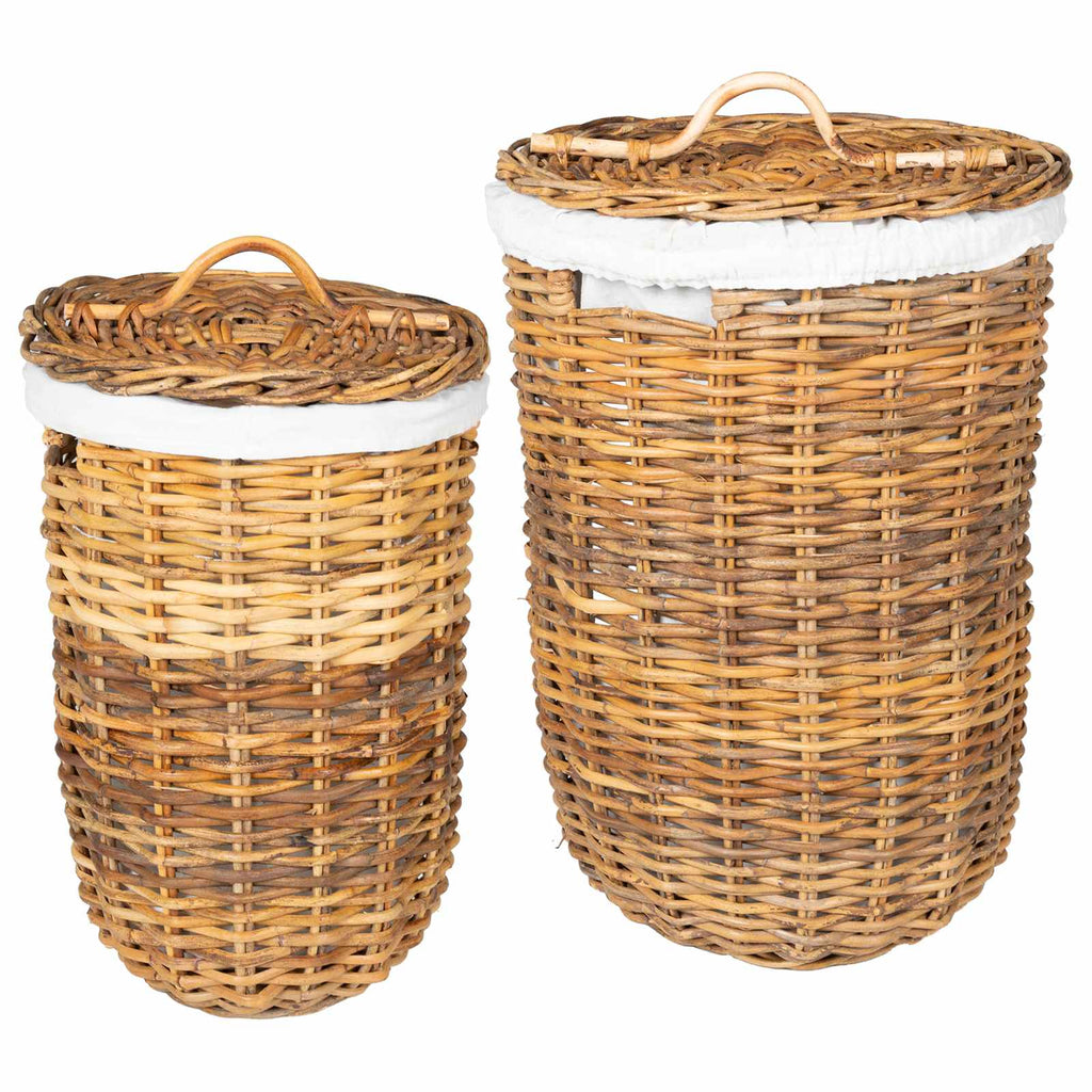 vidaXL Kosz na pranie z pokrywą 2 pcs Naturalny Brąz Rattan Kubu