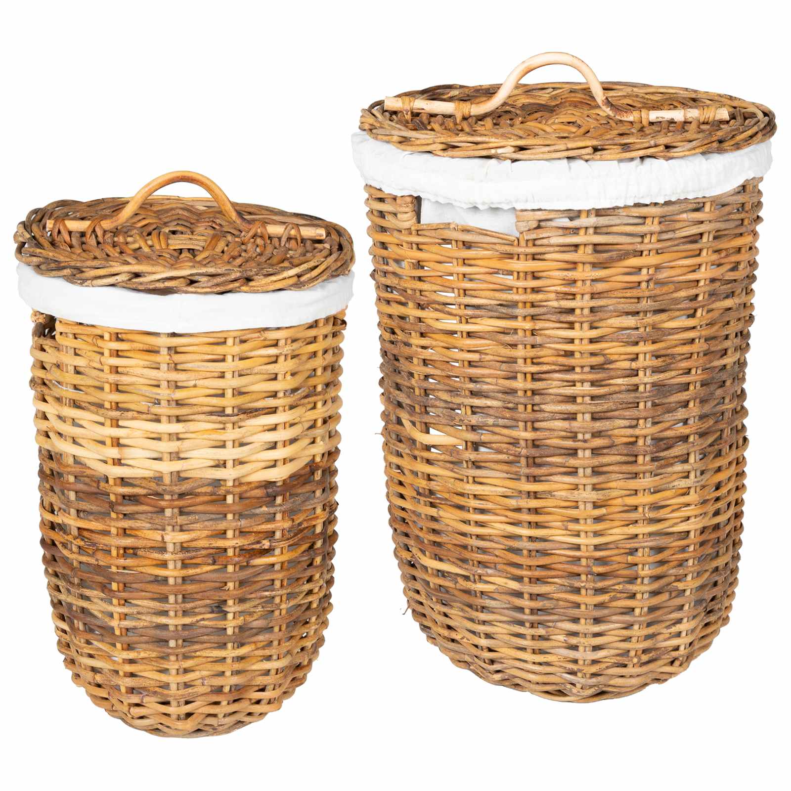 vidaXL Kosz na pranie z pokrywą 2 pcs Naturalny Brąz Rattan Kubu