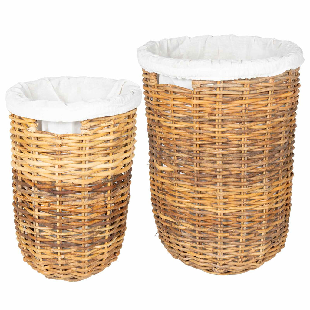 vidaXL Kosz na pranie z pokrywą 2 pcs Naturalny Brąz Rattan Kubu