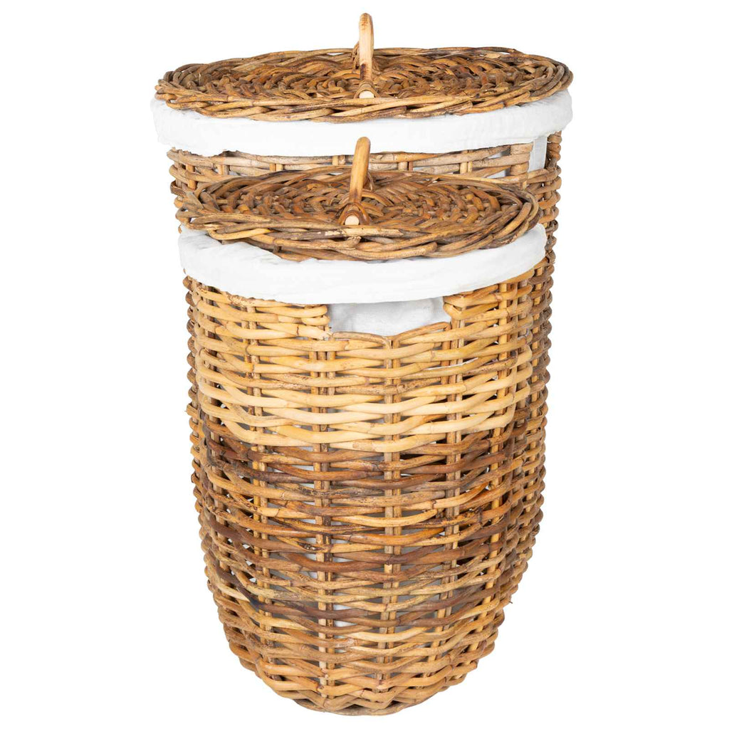 vidaXL Kosz na pranie z pokrywą 2 pcs Naturalny Brąz Rattan Kubu