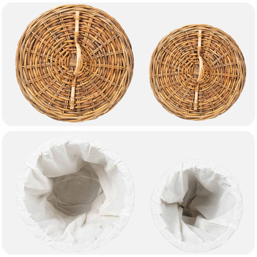 vidaXL Kosz na pranie z pokrywą 2 pcs Naturalny Brąz Rattan Kubu
