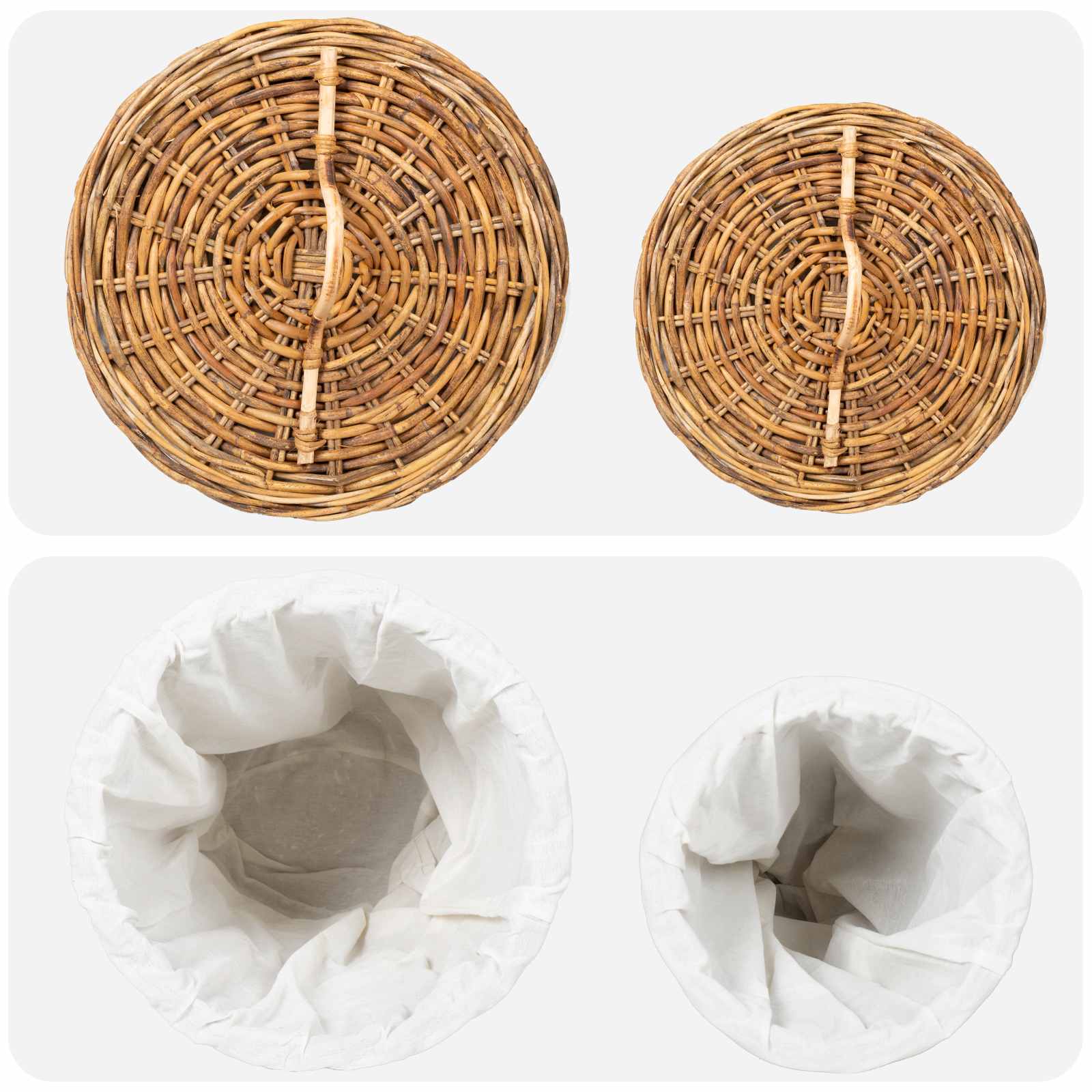 vidaXL Kosz na pranie z pokrywą 2 pcs Naturalny Brąz Rattan Kubu