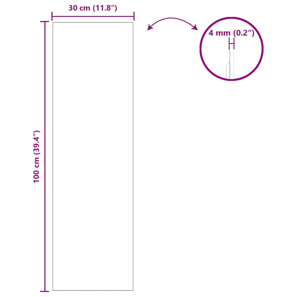 vidaXL Lustro ścienne Prostokątny 30 x 100 cm szkło hartowane