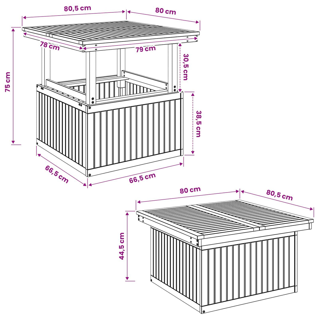 vidaXL naturalny 80,5 x 80 x 75/44,5 cm