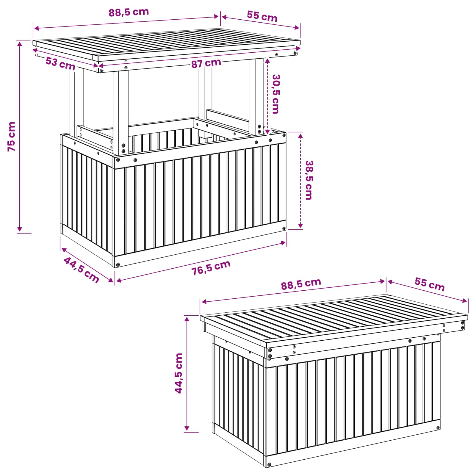 vidaXL naturalny 90 x 55 x 75/44,5 cm