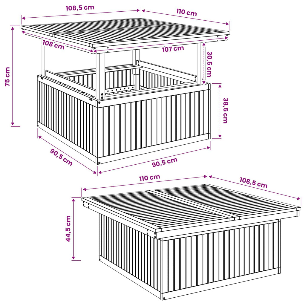 vidaXL naturalny 108,5 x 110 x 75/44,5 cm