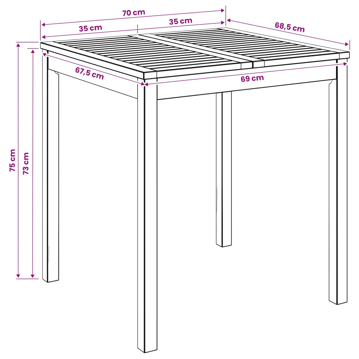 vidaXL Stół do kolacji w ogrodzie naturalny 70 x 68,5 x 75 cm