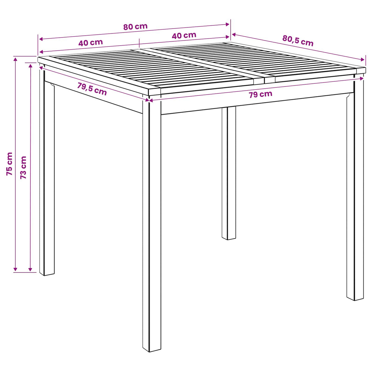 vidaXL Stół do kolacji w ogrodzie naturalny 80 x 80,5 x 75 cm