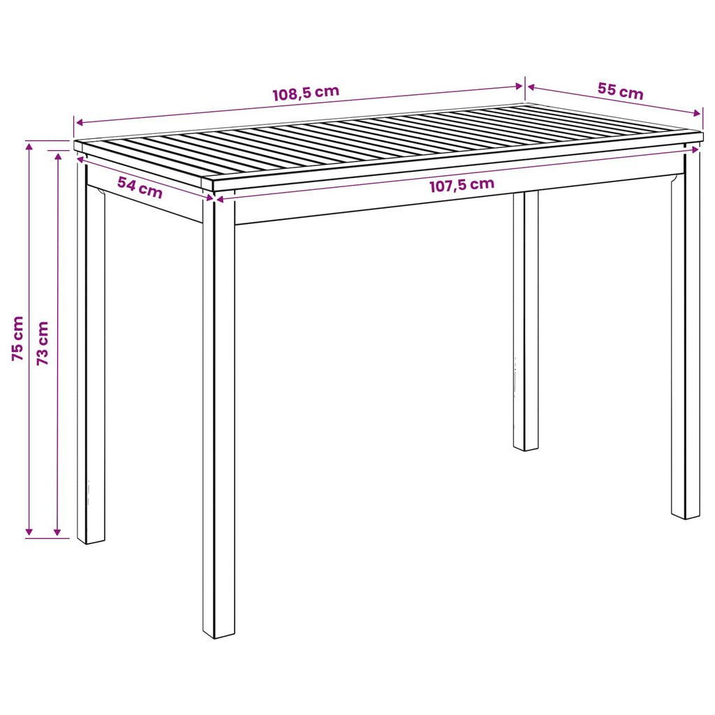 vidaXL Stół do kolacji w ogrodzie naturalny 108,5 x 55 x 75 cm