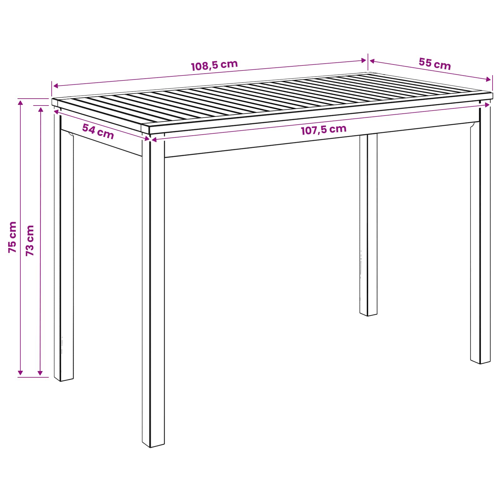 vidaXL Stół do kolacji w ogrodzie naturalny 108,5 x 55 x 75 cm