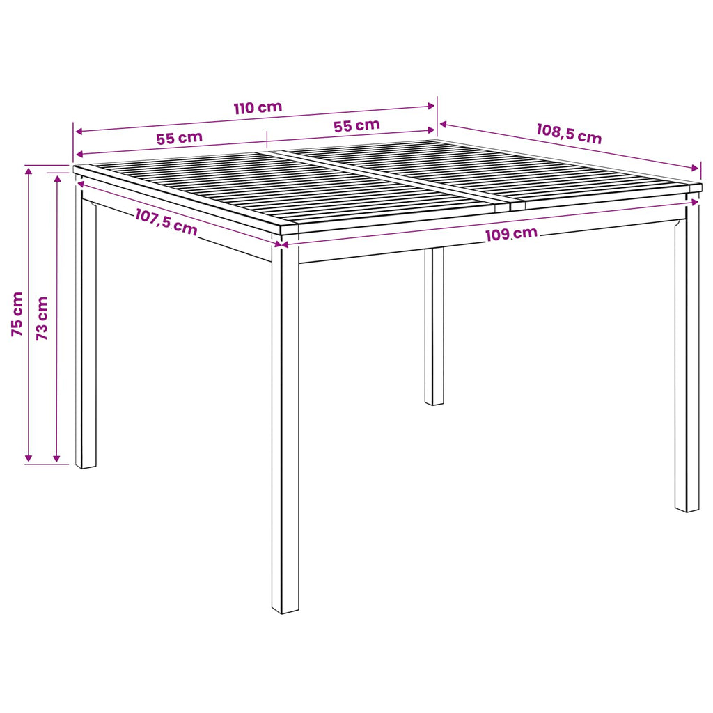 vidaXL Stół do kolacji w ogrodzie naturalny 110 x 108,5 x 75 cm
