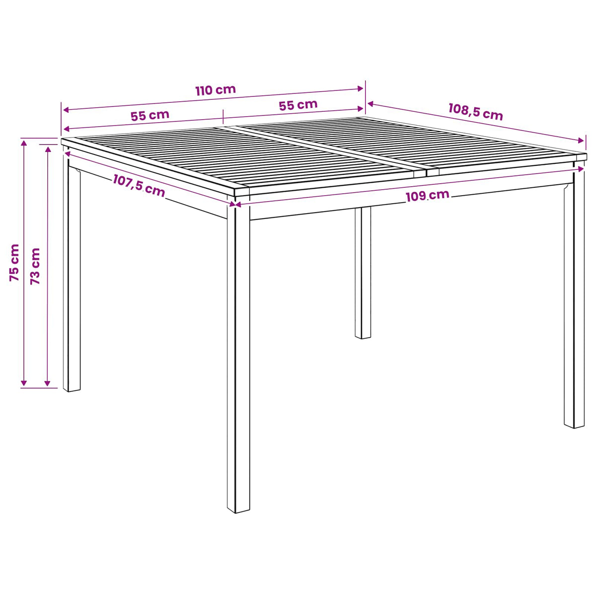 vidaXL Stół do kolacji w ogrodzie naturalny 110 x 108,5 x 75 cm