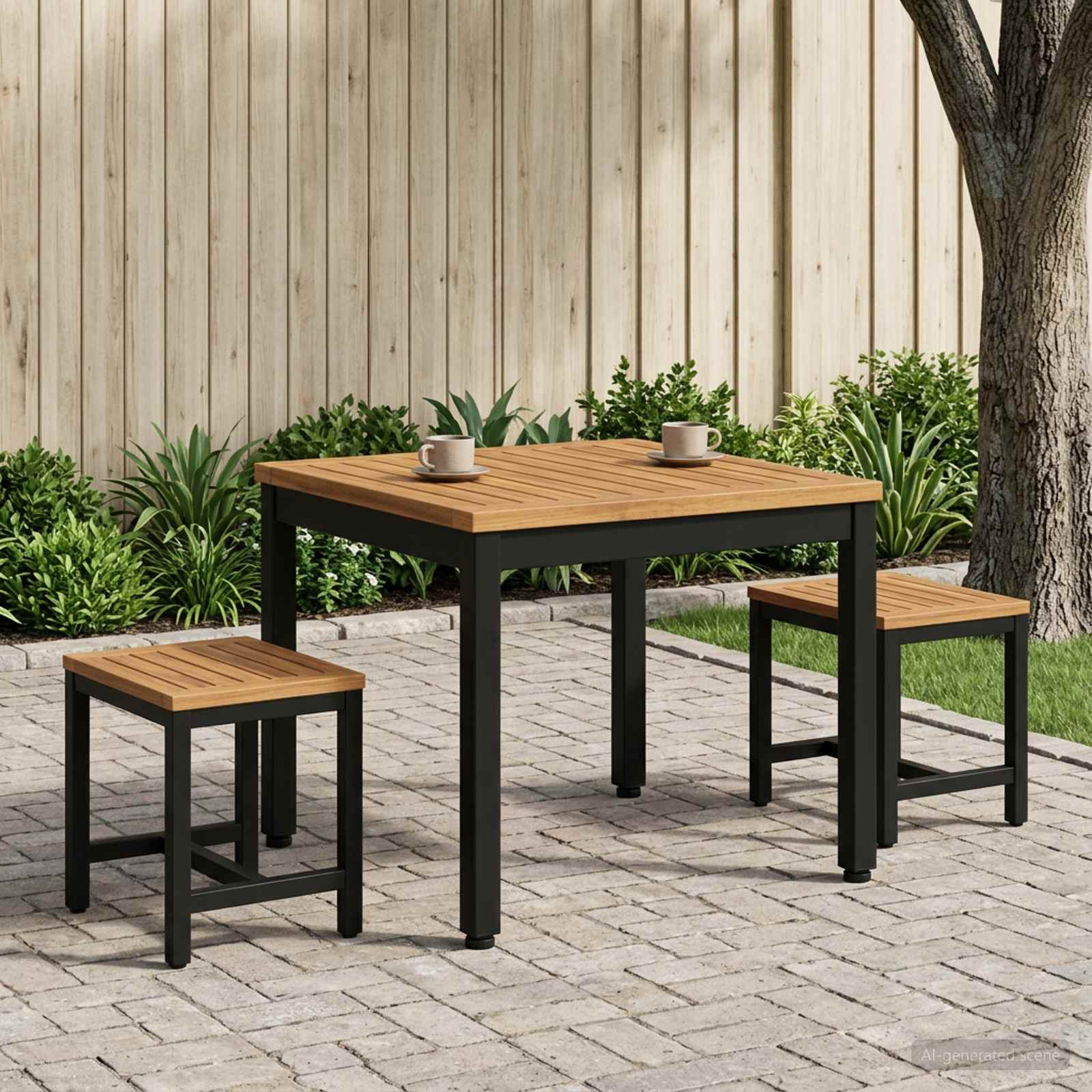 vidaXL Stolik kawowy Naturalny i czarny 50 x 48,5 x 36 cm