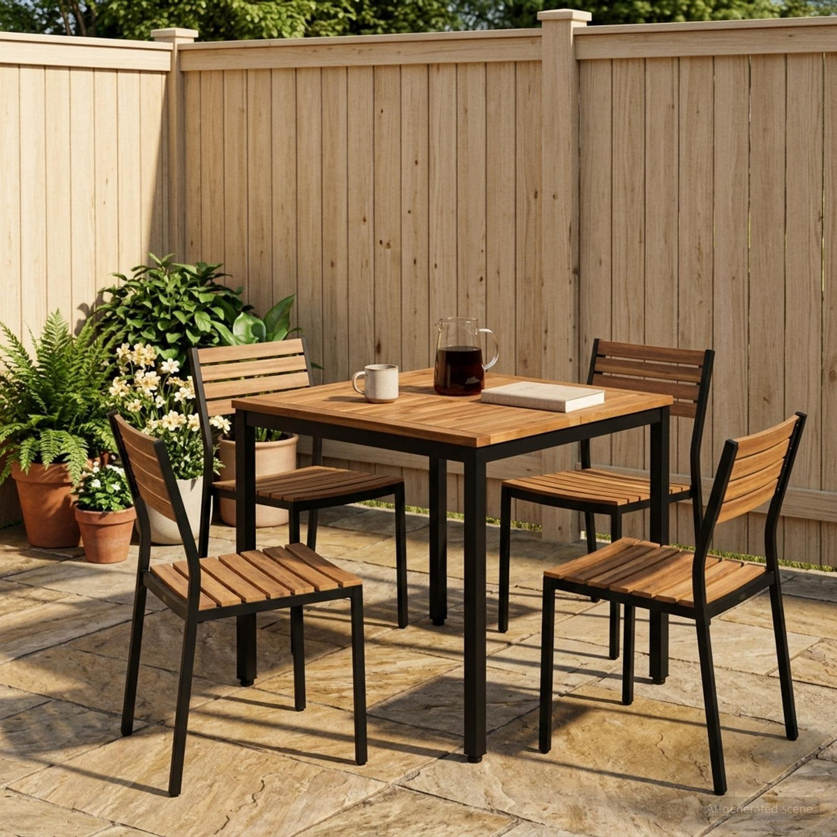 vidaXL Stół do kolacji w ogrodzie Naturalny i czarny 70 x 68,5 x 75 cm