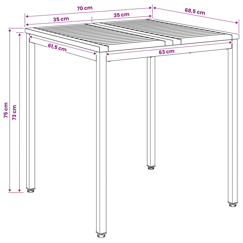 vidaXL Stół do kolacji w ogrodzie Naturalny i kawowy 70 x 68,5 x 75 cm
