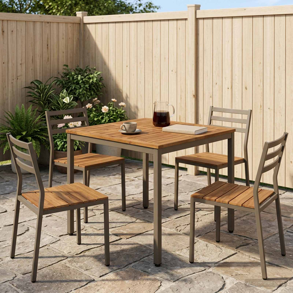 vidaXL Stół do kolacji w ogrodzie Naturalny i kawowy 80 x 80,5 x 75 cm