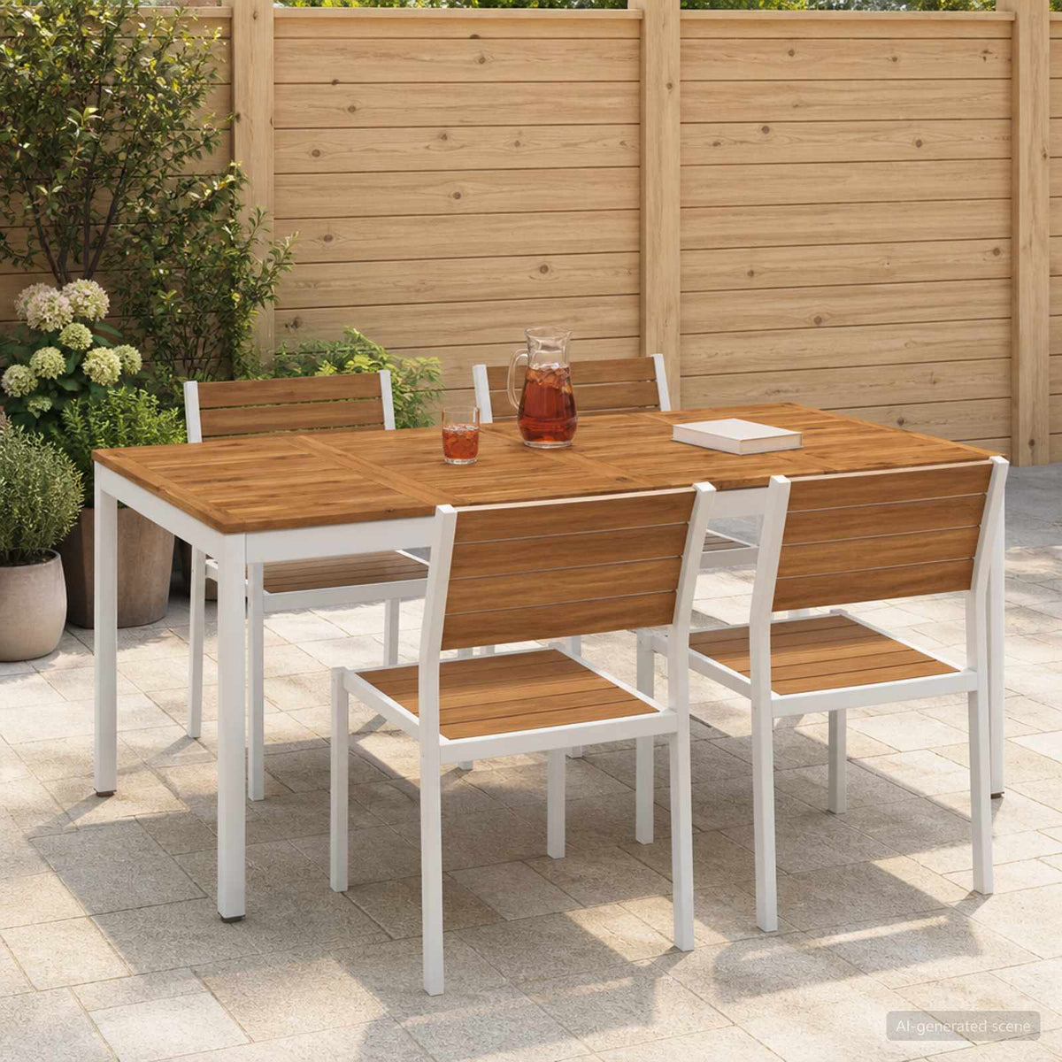 vidaXL Stół do kolacji w ogrodzie Naturalne i białe 147 x 88,5 x 75 cm