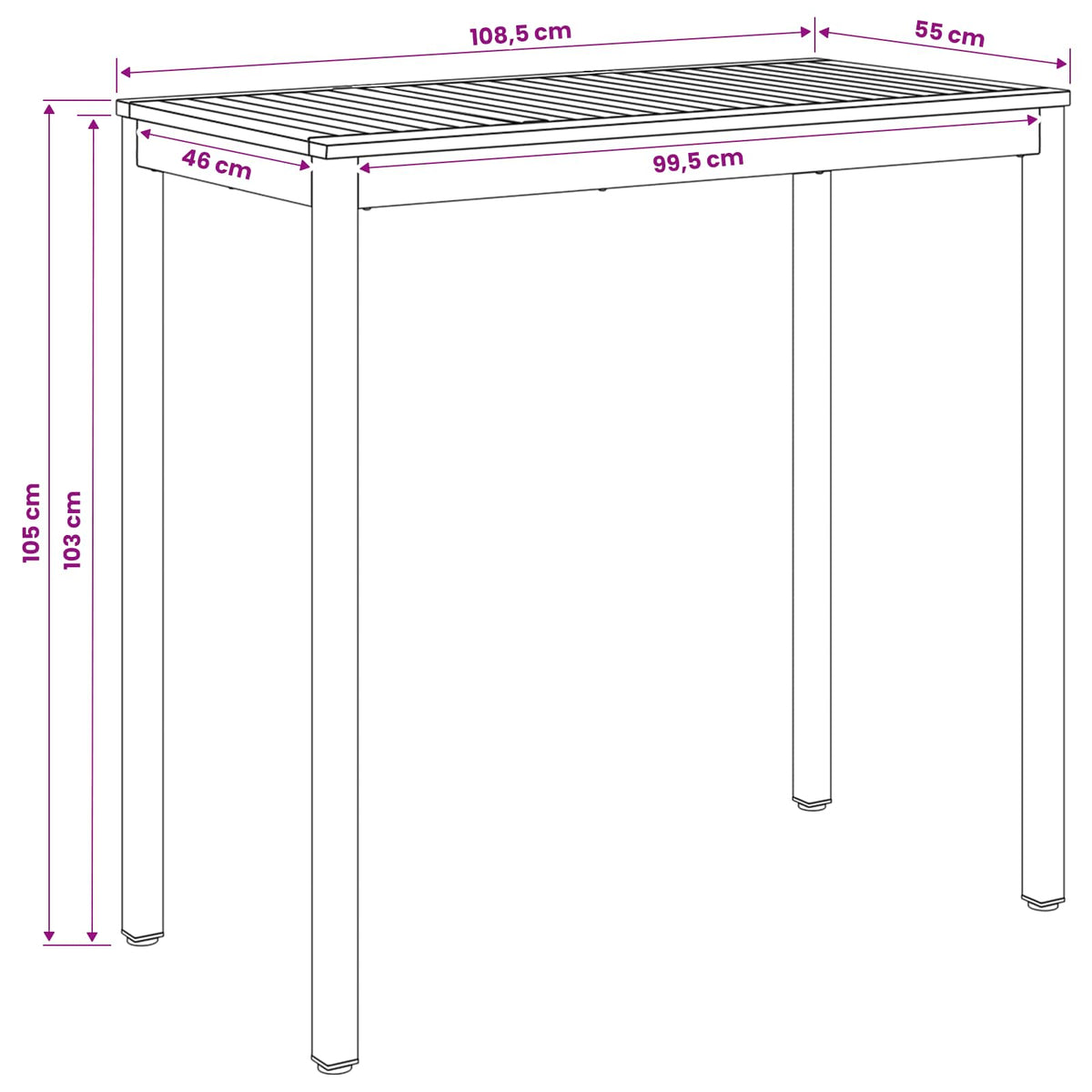 vidaXL Stół barowy ogrodowy Naturalny i kawowy 108,5 x 55 x 105 cm