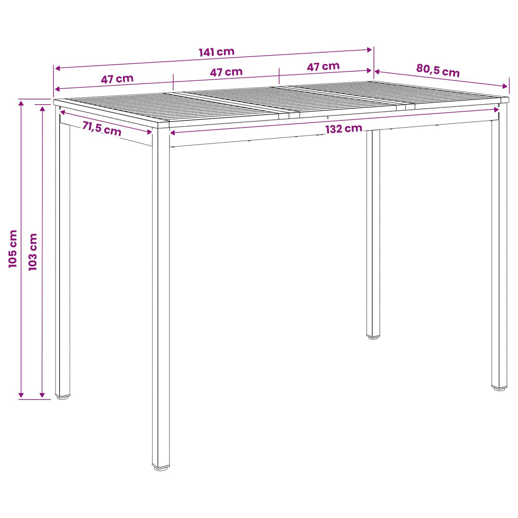 vidaXL Stół barowy ogrodowy Naturalne i białe 141 x 80,5 x 105 cm