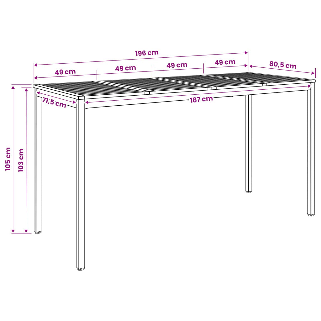 vidaXL Stół barowy ogrodowy Naturalne i białe 196 x 80,5 x 105 cm